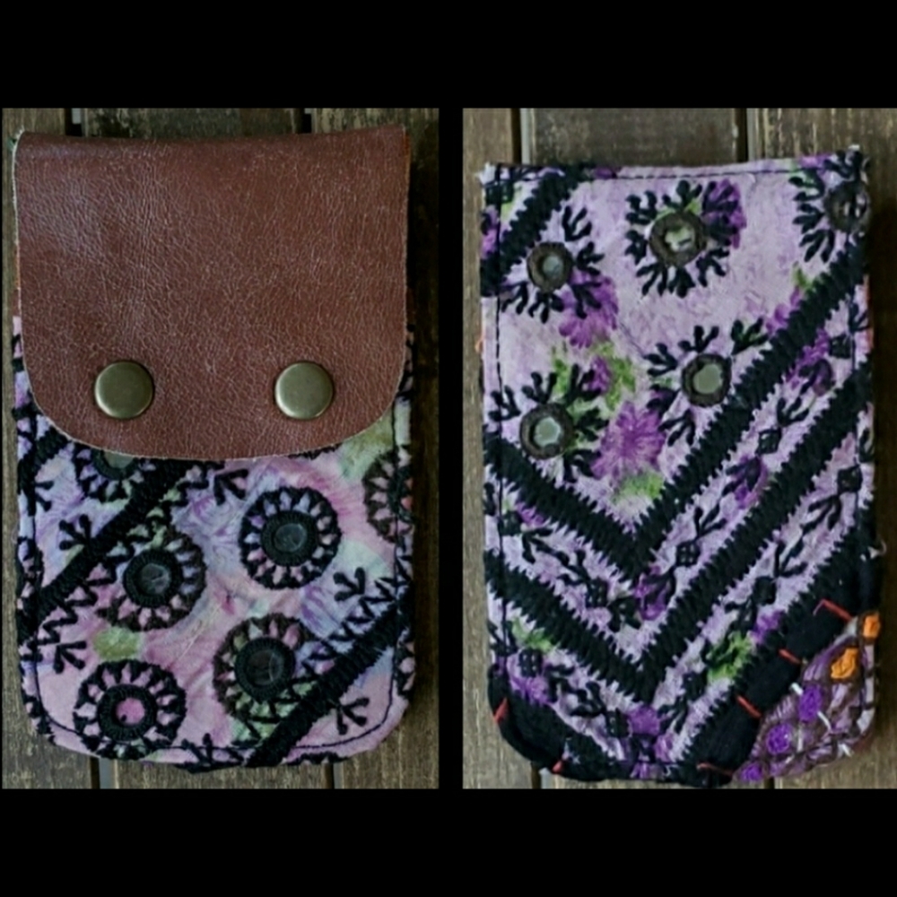 🍄🪬 Free People Boho Embroidered Repurposed vtg banjara hippie Wallet card case